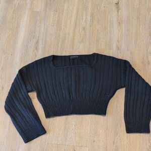Urban Outfitters Black Cropped Ribbed Sweater, Cotton Blend
